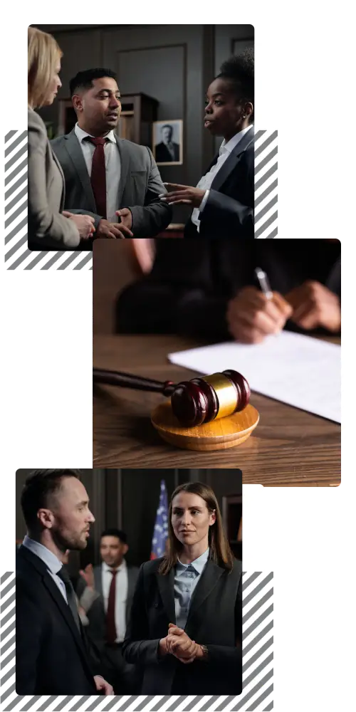 collage of images about lawyers